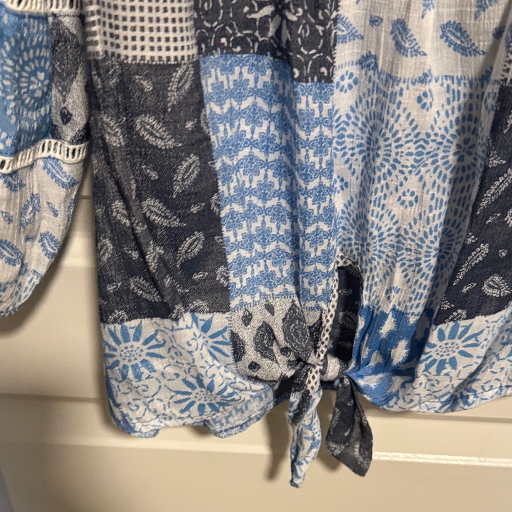 Ruby Rd. Blue And Gray Patchwork Blouse - image 5